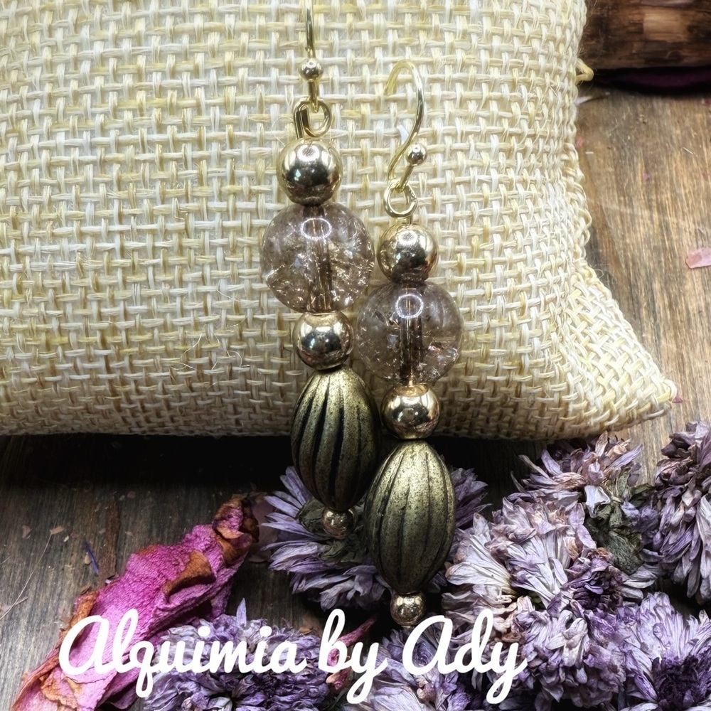 Alquimia Elegant Gold and smoky quartz gemstone brown Earrings